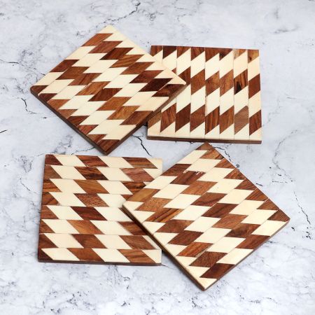 Modern Decorative Wooden Coasters - Pack of 4